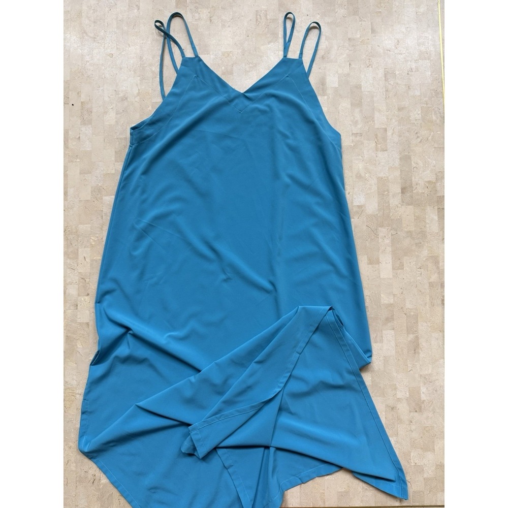 Heidi Houston Slip Dress Blue Turq V-Neck Maxi Resort Wear‎ Vacation Slit Sz M/L